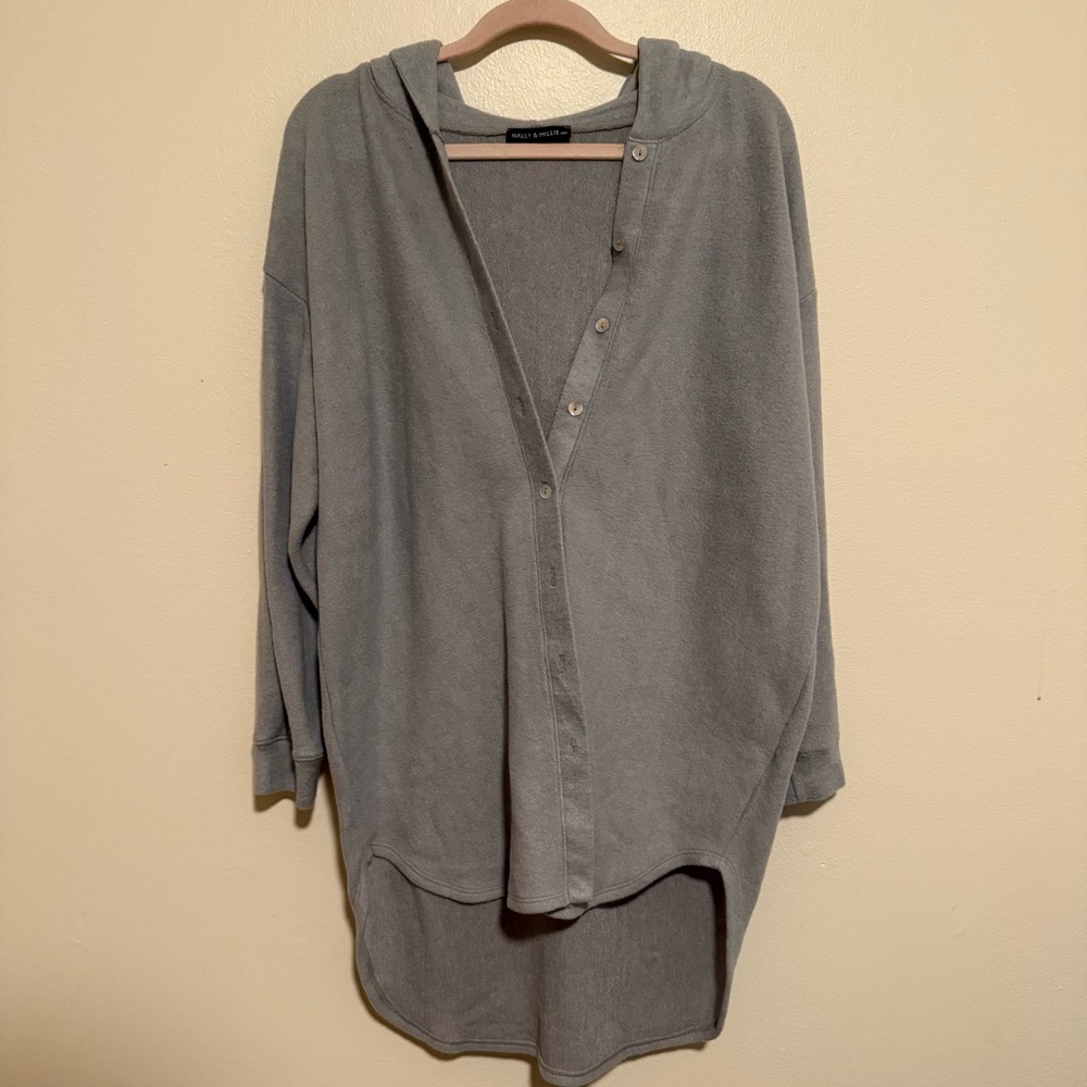Gray Hooded Button-Up Shirt